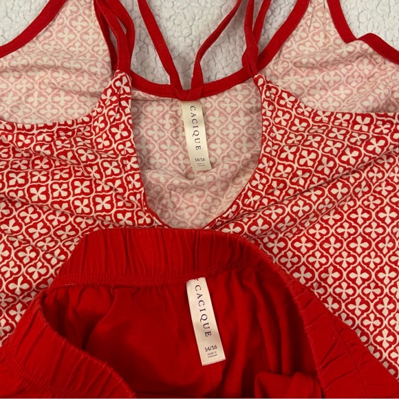 Cacique PJ Pajama Set Cami Top And Short Size 14/16 Red White 100% Cotton Knit - Picture 6 of 15